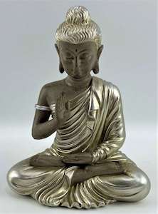 World Spirituality: Silver & Brown Meditating Buddha (approx. 15.5x12cm)