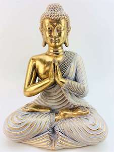 World Spirituality: White & Gold Meditating Buddha (approx. 25x18cm)