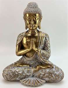 World Spirituality: Gold & Beige Meditating Buddha (approx. 25x20cm)