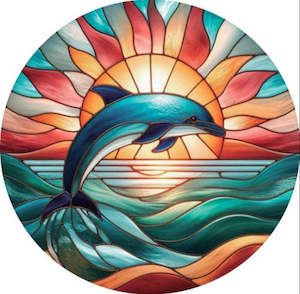 Wall Art Hanging Gifts: Dolphin Stained Glass Hanging