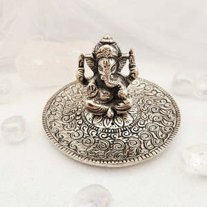 Aromatics Accessories: Silver Metal Ganesh Incense Holder (approx. 10cm)