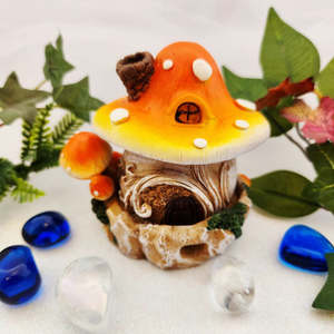 Orange Mushroom Cottage Incense Cone Holder (approx. 10x8cm)