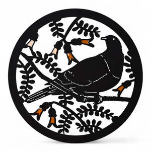 Kereru on Kowhai Steel Round Wall Art (approx. 50cm diameter)