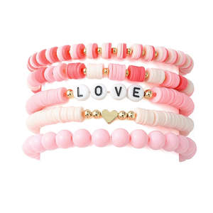 Jewellery Other Accessories: Pink Acrylic Love Bracelet Set (set of 5)