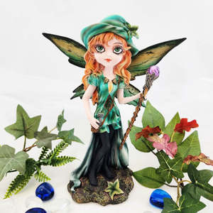 Green Fairy w. Pocket Dragon & Staff (approx. 20x16.5cm)