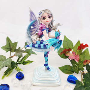 Mystical Magical: Fairy in Moon w. her Baby Dragon (approx. 16.5x9.5cm)