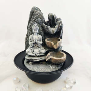 World Spirituality: Buddha on Cliff Water Feature (approx. 28x23.5cm)