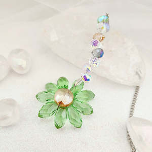 Green Glass Flower Hanging Prism