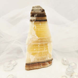 Crystals Fossils: Zebra Calcite Rough Rock (approx. 16.3x8.5cm)