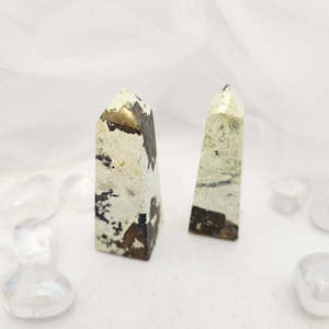 Pyrite in Serpentine Obelisk (assorted. approx. 7-7.2x2.4-2.5cm)