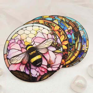 Bee Coaster (assorted designs. MDF. approx. 10cm diameter)