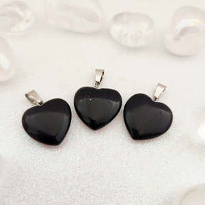 Black Obsidian Heart Pendant (assorted. silver plated bail)
