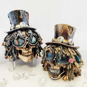 Mystical Magical: Steampunk Skull w. Top Hat (grey or bronze. approx. 18cm)