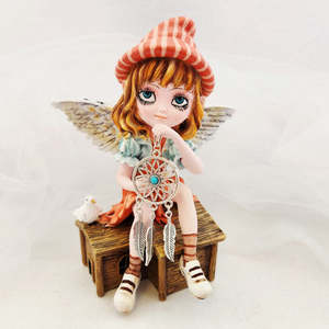 Angel w. Bird & Dreamcatcher (approx. 16x14cm)