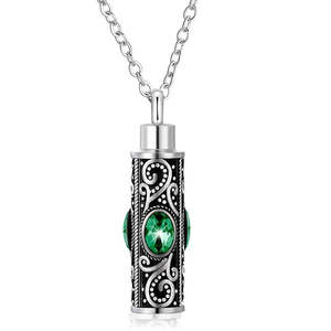 Keepsake Memorial Pendant w. Green Glass Cabochon & Chain (stainless steel)