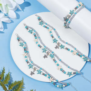 All Stocked Items: Ocean Themed Anklet w. Turtle Charm (