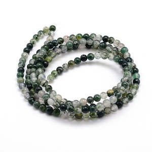Moss Agate Round Bead Strand, 8-9mm Beads, Assorted