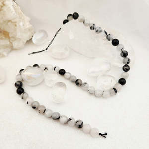Beads Other Crafts: Tourmalinated Quartz Round Bead Strand, 8-9mm Beads, Assorted