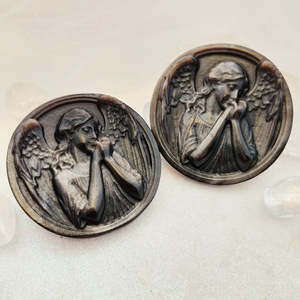 Silver Sheen Obsidian Angel Disk (assorted. approx. 7.3cm diameter)