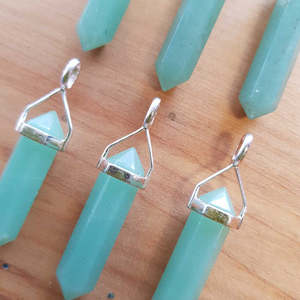 Jewellery Other Accessories: Green Aventurine Point Pendant, Sterling Silver, Assorted
