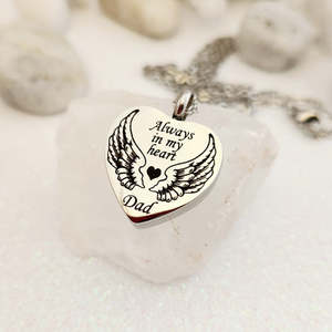 Inspirational Heartfelt Gifts: Dad Always in My Heart Keepsake Pendant with Chain (stainless steel)