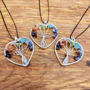 Chakra Tree of Life Heart Pendant (silver metal)