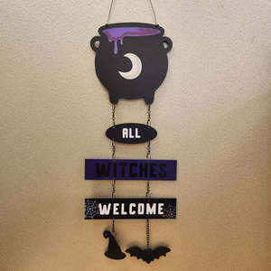 Mystical Magical: All Witches Welcome Hanging Cauldron Sign (approx. 30x14cm)