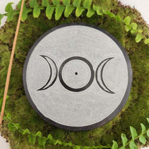 Triple Moon Black Soapstone Incense Holder (approx. 10x10cm)