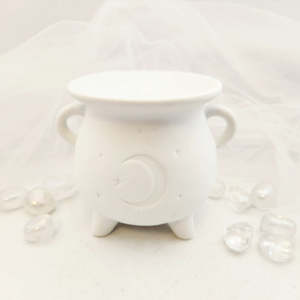 Mystical Moon Cauldron Oil Burner | Ceramic | White