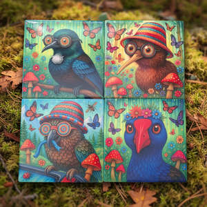 Kiwiana Native Birds Coasters | Ceramic | Set of 4