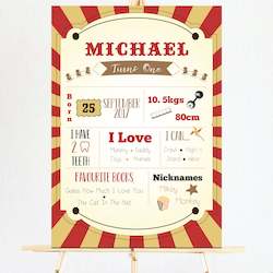 First Birthday Milestones: Red and Gold Circus First Birthday Milestone