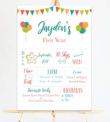 First Birthday Milestones: Orange and Green Bunting First Birthday Milestone