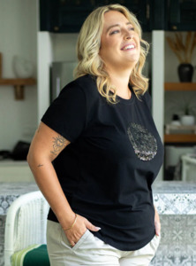 Freez: Sequin tee black w black circle