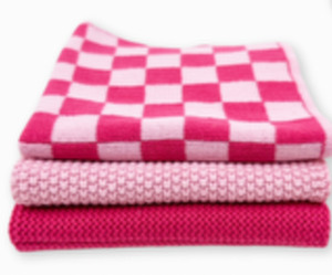 Dishcloth 3pk raspberry sherbet chequer - ecovask