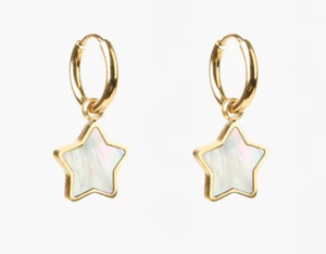 Earring gold hoop shell star