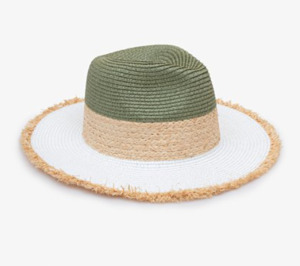 Sunglasses: Raw edge fedora khaki & white