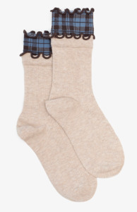 Accessories: Oat plaid top sock