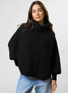 Outerwear: Polo neck poncho black