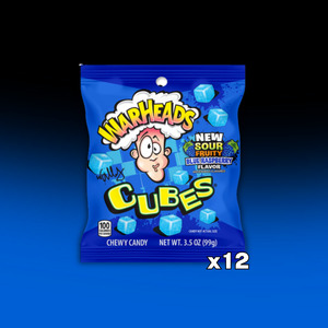 Candy Peg Bags: WarHeads Blue Raspberry Cubes Peg Bag 3.5oz (99g) 12ct BBD DEC 2025
