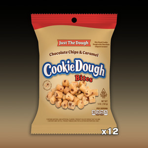 Confectionery: DATED - Dec 2025 Cookie Dough Bites Just The Dough Choc Chip & Caramel Peg Bag 12ct