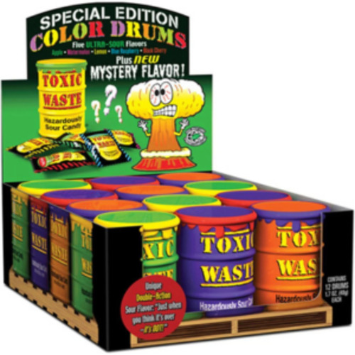 Sour: DATED - June 2025 Toxic Waste 'Coloured' Candy Drums 12ct