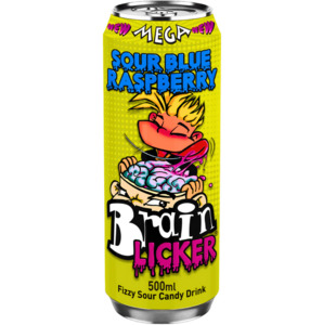 Mega Brain Licker Sour Blue Raspberry Fizzy Sour Candy Drink 500ml