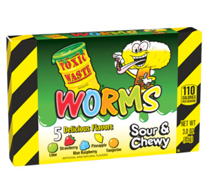 Toxic Waste Worms Sour & Chewy Candy Theatre Box 3oz / 85g