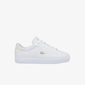 Footwear: Lacoste Powercourt Sneaker - White / Gold