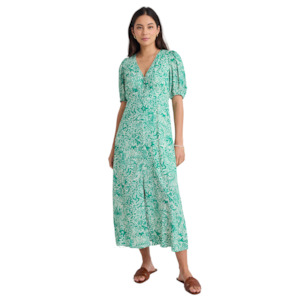Dresses & Jumpsuits: Elemental Green Batik Print Short Sleeve Button Front Midi Dress