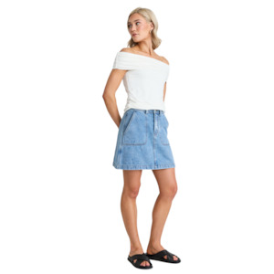 Skirts: Orchard Mid Blue Pocket Front Denim Mini Skirt