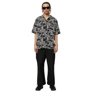 Sale In Menswear: Script Recycled Cuban Short Sleeve Shirt - Black Camo