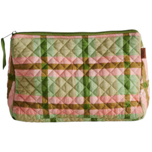 Bath: Pistachio Tartan Quilted Cotton Toiletry Purse