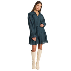 Under 100: Audition Deep Forest Balloon Sleeve Drop Waist Mini Dress