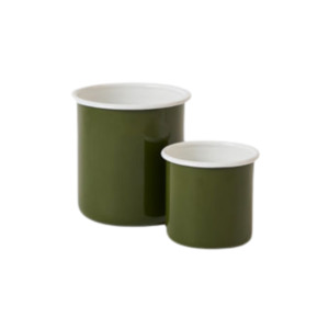 Enamel Utensil Holder - Olive/White
